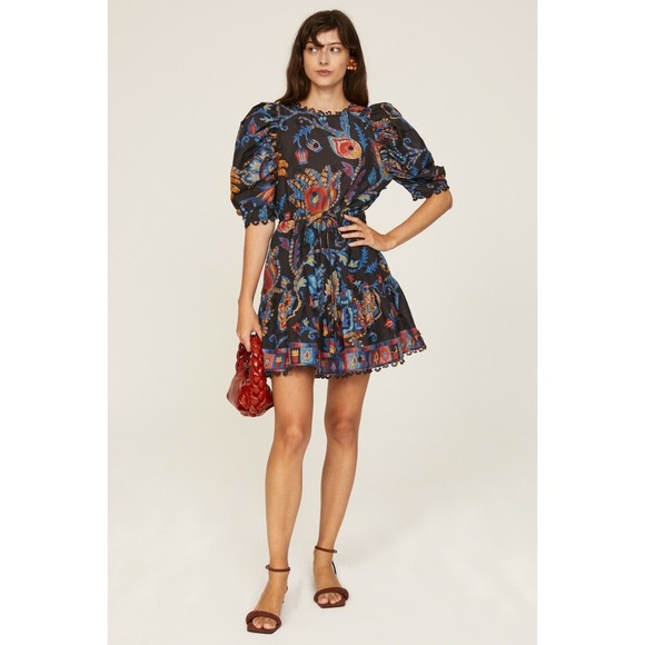FARM Rio Dresses & Skirts - Farm Rio Dress Womens Small Sunset Tapestry Black Mini Dress Boho